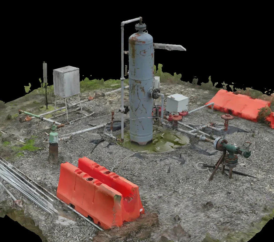 3D digital twin of industrial site with tanks, pipes, and equipment