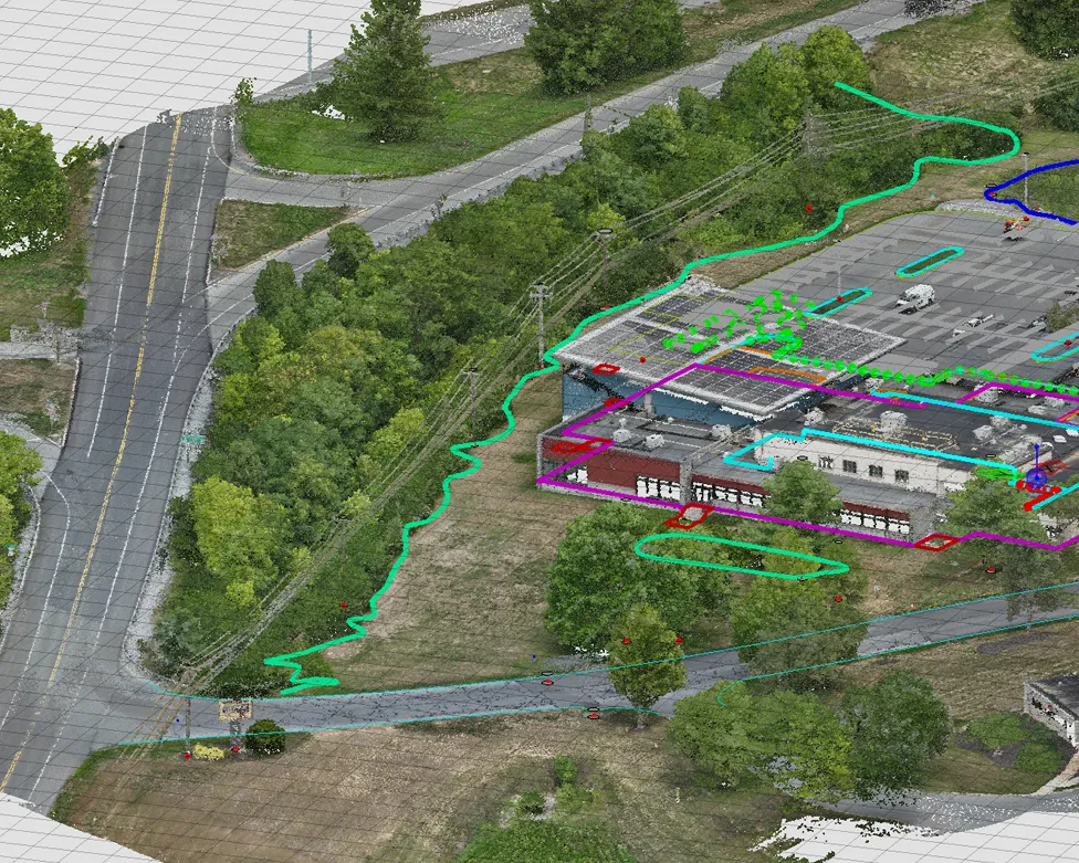 3D aerial feature extraction with colored overlay lines