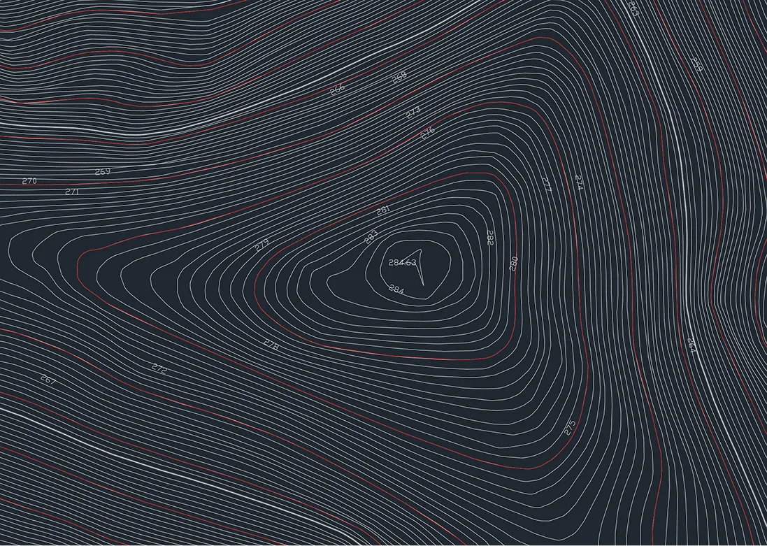Topographic contour map with elevation labels